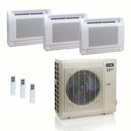 36,000 BTU ACIQ Extreme 23 SEER2 Tri Zone Floor Mount Mini Split Heat Pump System - R454B | 230V - 9 + 9 + 12 - ACIQ-36Z-HH-M5C / ACIQ-09FM-HH-MD-2 / ACIQ-12FM-HH-MD  Mini Split Systems Direct