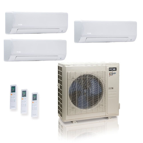 36,000 BTU ACiQ Extreme 23 SEER2 Tri Zone Wall Mount Mini Split Heat Pump System - R454B | 230V - 6 + 6 + 12 - ACiQ-36Z-HH-M5C / ACIQ-06W-HH-MD-2 / ACIQ-12W-HH-MD  Mini Split Systems Direct