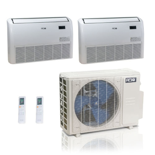 36,000 BTU ACiQ Standard 24 SEER2 Dual Zone Floor Mount Mini Split Heat Pump System - R454B | 230V - 18 + 18 - ES-36Z-M5C / ACIQ-18FM-HH-MD-2  Mini Split Systems Direct