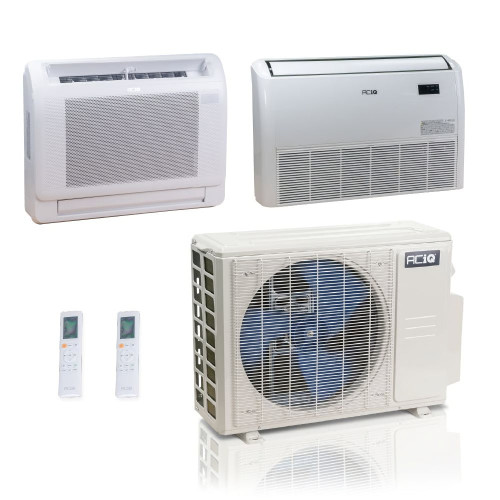 36,000 BTU ACiQ Standard 24 SEER2 Dual Zone Floor Mount Mini Split Heat Pump System - R454B | 230V - 9 + 24 - ES-36Z-M5C / ACIQ-09FM-HH-MD / ACIQ-24FM-HH-MD  Mini Split Systems Direct