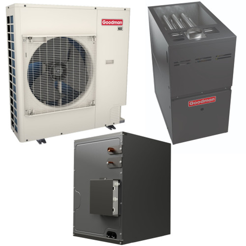 Goodman | 4 Ton | 16.5 SEER2 | R-32 | Dual Fuel System | GZV7SA4810 | CHPEA4830D3 | GMVC800805CN | Communicating | 30" Horizontal Coil | 80,000 BTU Upflow/Horizontal Two-Stage Variable-Speed ECM Natural Gas Furnace