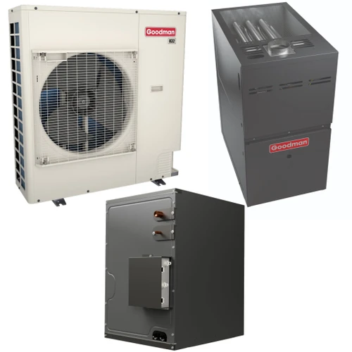 Goodman | 4 Ton | 16.5 SEER2 | R-32 | Dual Fuel System | GZV7SA4810 | CHPEA6030D3 | GMVC800805CN | Communicating | 30" Horizontal Coil | 80,000 BTU Upflow/Horizontal Two-Stage Variable-Speed ECM Natural Gas Furnace