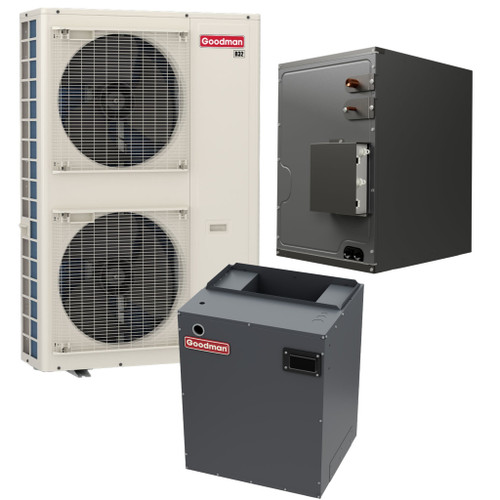 Goodman 4 Ton 18.0 SEER2 R-32 Central Heat Pump Split System with Evaporator Coil &amp; Modular Blower | GZV9SA4810 + CAPEA6030D3 + MBVK16CP1X00 | 24½" Upflow/Downflow Coil | 21" Multi-Positional Modular Blower