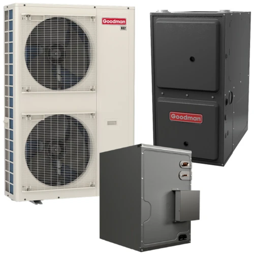 Goodman 4 Ton 16.2 SEER2 R-32 Dual Fuel System | GZV9SA4810 + CHPEA4830D3 + GCVC961205DN | Communicating | 24½" Horizontal Coil | 120,000 BTU Downflow/Horizontal Two-Stage Variable-Speed ECM Natural Gas Furnace