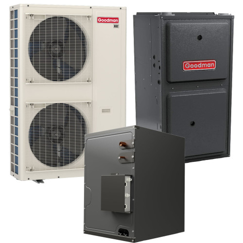 Goodman 4 Ton 16.2 SEER2 R-32 Dual Fuel System | GZV9SA4810 + CHPEA4830D3 + GDVT960804CN | 24½" Horizontal Coil | 80,000 BTU Downflow/Horizontal Two-Stage Variable-Speed ECM Natural Gas Furnace