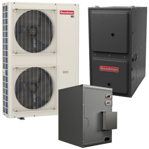 Goodman 5 Ton 16.5 SEER2 R-32 Dual Fuel System | GZV9SA6010 + GCVM971005CN + CAPEA6030D3 | Communicating | 24½" Cabinet Width | Upflow/Downflow Coil | 100,000 BTU/h | Downflow/Horizontal | Modulating  Variable-Speed Communicating ECM Natural Gas Furn