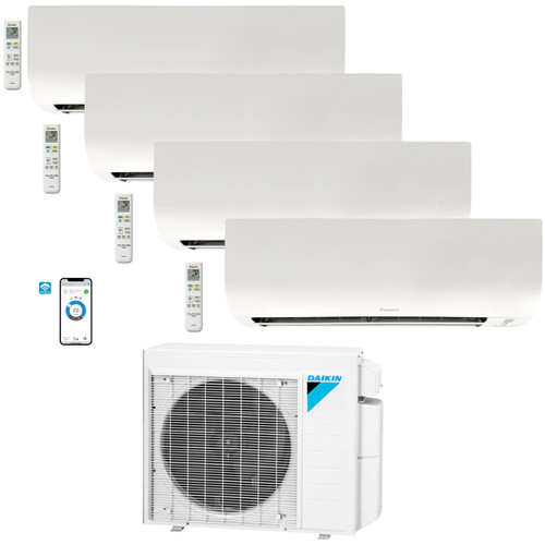 4 - Zone - 36,000 BTU 20 SEER2 Daikin MXM Series Wall Mounted Ductless Mini Split Heat Pump Air Conditioner System 9K + 9K + 9K + 12K - 230V | R32 | Wi-Fi Enabled