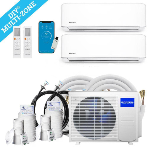 MRCOOL® DIY Mini Split 18,000 BTU 21 SEER 2 Zone Ductless Air Conditioner and Heat Pump 9K + 9K - DIYM218HPW00C00  Mini Split Systems Direct