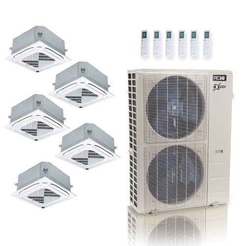 48,000 BTU ACiQ Extreme 23 SEER2 5 Zone Ceiling Cassette Mini Split Heat Pump System - R454B | 230V - 12 + 12 + 12 + 12 + 12