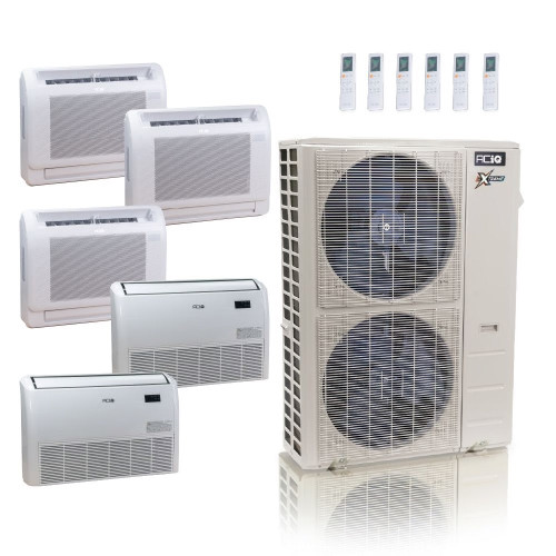 48,000 BTU ACiQ Extreme 23 SEER2 5 Zone Floor Mount Mini Split Heat Pump System - R454B | 230V - 9 + 9 + 9 + 18 + 18 - ACIQ-48Z-HH-M6C / ACIQ-09FM-HH-MD-3 / ACIQ-18FM-HH-MD-2  Mini Split Systems Direct