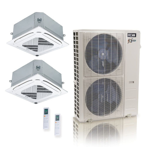 55,000 BTU ACiQ Extreme 22.2 SEER2 Dual Zone Ceiling Cassette Mini Split Heat Pump System - R454B | 230V - 24 + 24 - ACiQ-55Z-HH-M6C / ACIQ-24CC-HH-MC-2  Mini Split Systems Direct
