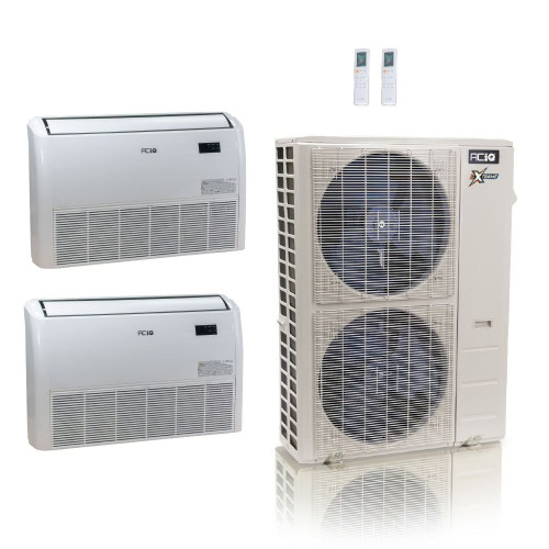 48,000 BTU ACiQ Extreme 23 SEER2 Dual Zone Floor Mount Mini Split Heat Pump System - R454B | 230V - 18 + 18 - ACiQ-48Z-HH-M6C / ACIQ-18FM-HH-MD-2  Mini Split Systems Direct