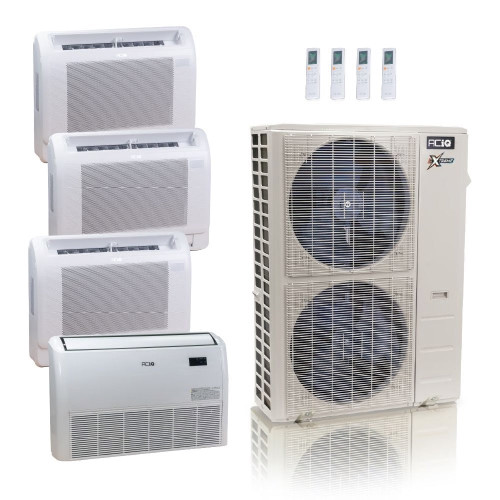 48,000 BTU ACIQ Extreme 23 SEER2 Quad Zone Floor Mount Mini Split Heat Pump System - R454B | 230V - 9 + 12 + 12 + 18 - ACIQ-48Z-HH-M6C / ACIQ-09FM / ACIQ-12FM-2 / ACIQ-18FM  Mini Split Systems Direct