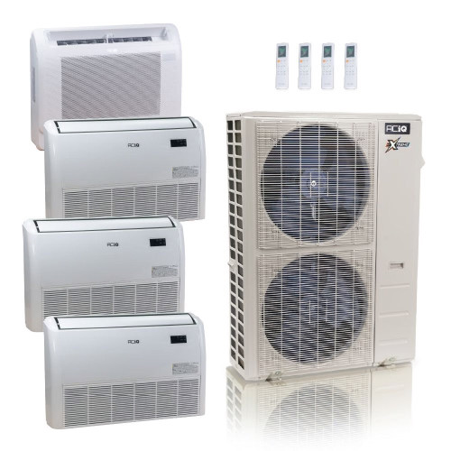 48,000 BTU ACIQ Extreme 23 SEER2 Quad Zone Floor Mount Mini Split Heat Pump System - R454B | 230V - 9 + 18 + 18 + 18 - ACIQ-48Z-HH-M6C / ACIQ-09FM-HH-MD / ACIQ-18FM-HH-MD-3  Mini Split Systems Direct