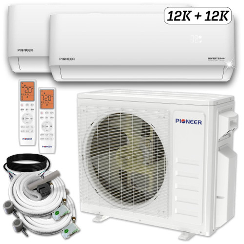 Pioneer® Dual Split 24000 BTU 2-Ton Quantum Ultra Wi-Fi 24 SEER2 Energy-Star Multi (2) Zone Wall Mount Air Conditioner Heat Pump 230-Volt