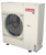 Goodman 5 Ton 16.6 SEER2 R-32 Central Heat Pump Split System with Evaporator Coil & Modular Blower, white unit with red label and metal fan on a rectangular base
