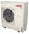 Goodman 5 Ton 16.6 SEER2 R-32 Central Heat Pump Split System with Evaporator Coil & Modular Blower, white unit with red label and metal fan on a rectangular base