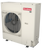 Goodman 5 Ton 16.6 SEER2 R-32 Central Heat Pump Split System with Evaporator Coil & Modular Blower, white unit with red label and metal fan on a rectangular base