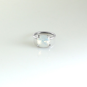 White Opal Claw-set Sterling Silver Ring