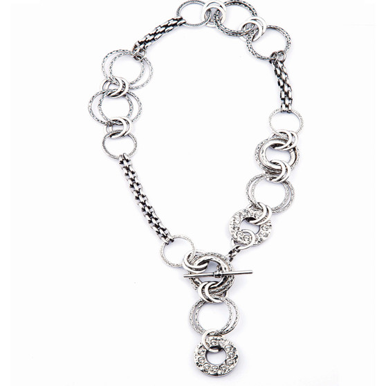 Link Necklace in Burnished Silver with Swarovski Crystals