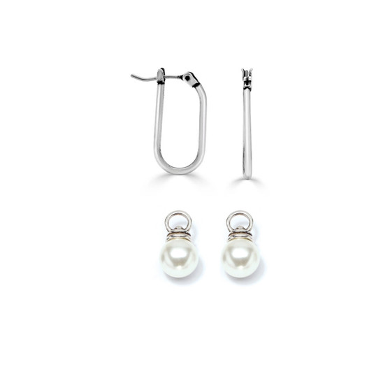 Paperclip Hoop Pearl Earrings