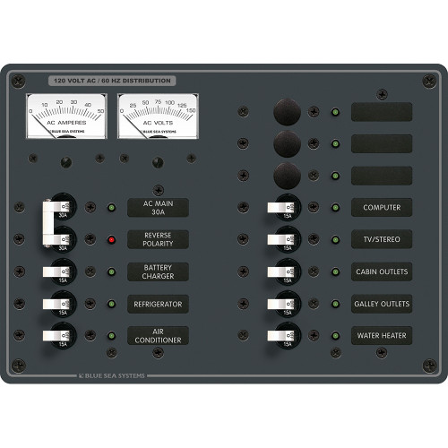 Blue Sea 8076 AC Main +11 Positions Toggle Circuit Breaker Panel   (White Switches) [8076]