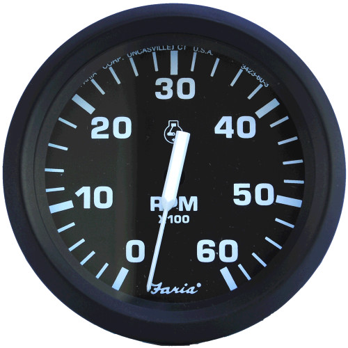 Faria Euro Black 4" Tachometer - 6,000 RPM (Gas - Inboard & I\/O) [32804]