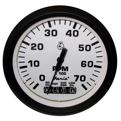 Faria Euro White 4" Tachometer w\/Systemcheck Indicator - 7,000 RPM (Gas - Johnson \/ Evinrude Outboard) [32950]