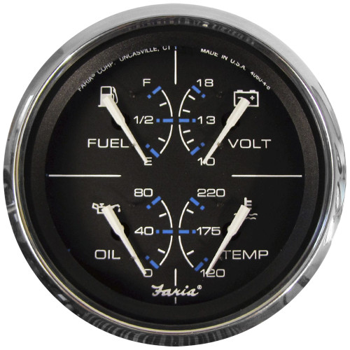 Faria Chesapeake Black w\/SS Bezel 4" Multifunction [Fuel Level | Oil PSI (100 PSI) | Water Temp (120-250 F) | Voltmeter (10-16 VDC)] - Black [33751]