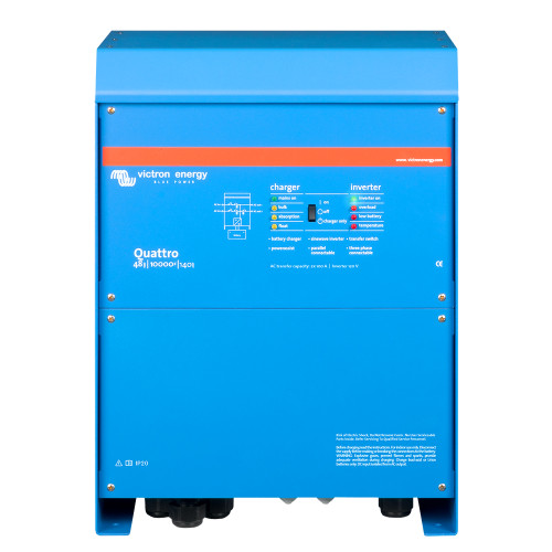 Victron Quattro Inverter\/Charger 48 VDC - 10,000W - Dual 100AMP 120V AC Inputs - Auto Transfer Switch - 140AMP Battery Charger - Stackable [QUA483100100]