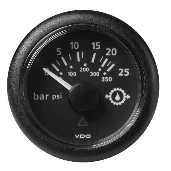 VDO Marine 2-1\/16" (52mm) ViewLine Transmission Oil Pressure 25 Bar\/350 PSI - 8-32V - Black Dial  Round Bezel [A2C59514136]