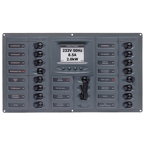 BEP AC Circuit Breaker Panel w\/Digital Meters, 16SP 2DP AC230V ACSM Stainless Steel Horizontal [900-AC4-ACSM]