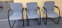 Sky Light Blue Office Fabric Meeting Conference Visitor Chairs with arms black frame VGC