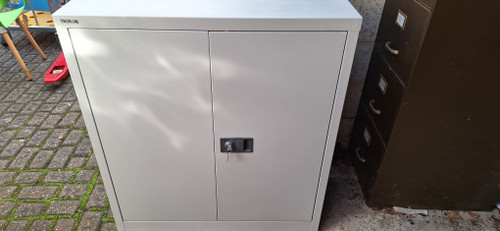 Grey Metal Bisley Office Storage Cabinet Cupboard Fully Locking with Keys 