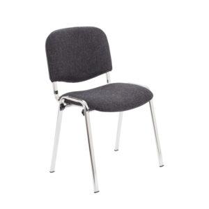 A black chair with chrome legs

Description automatically generated
