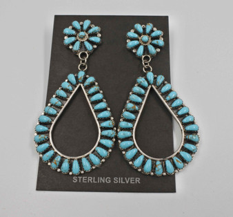 Turquoise Cluster Tear drop Earring Native American Navajo Indian 