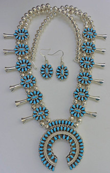 Turquoise Side of Squash Blossom Earring Set