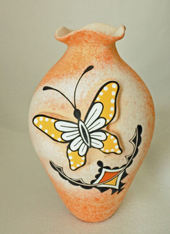 Native American Pottery Hand Painted Butterfly Pottery by Tony Lorenzo, Zuni Pueblo
