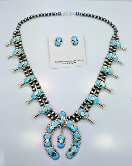 Turquoise Squash Blossom Necklace Earrings Set