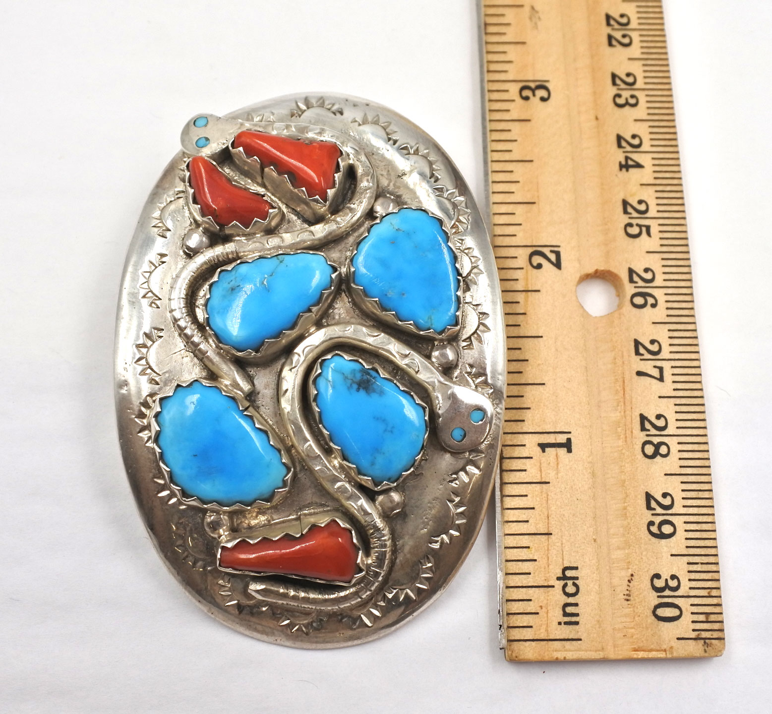Effie Calavaza Zuni Sterling Silver Turquoise Red Coral