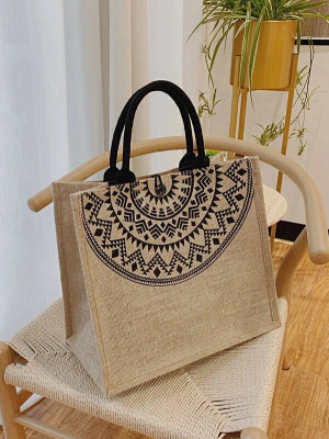 Geometric Print Linen Tote