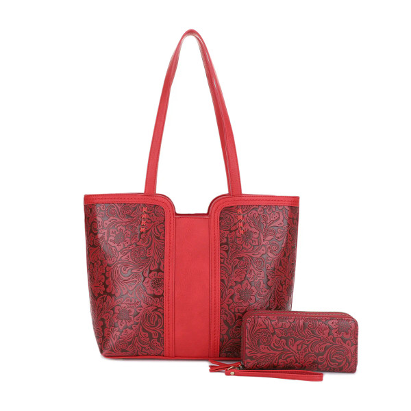 Concealed Carry Tooled Tote Bag with Matching Wallet