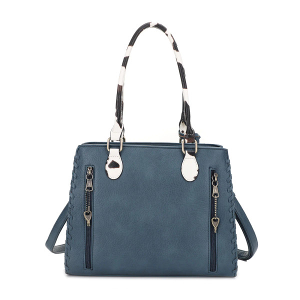 Whipstitch Cow Print Satchel Bag with Tassel