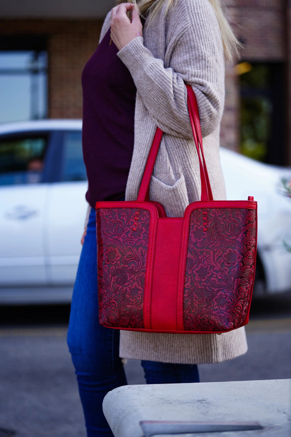 Concealed Carry Tooled Tote Bag with Matching Wallet