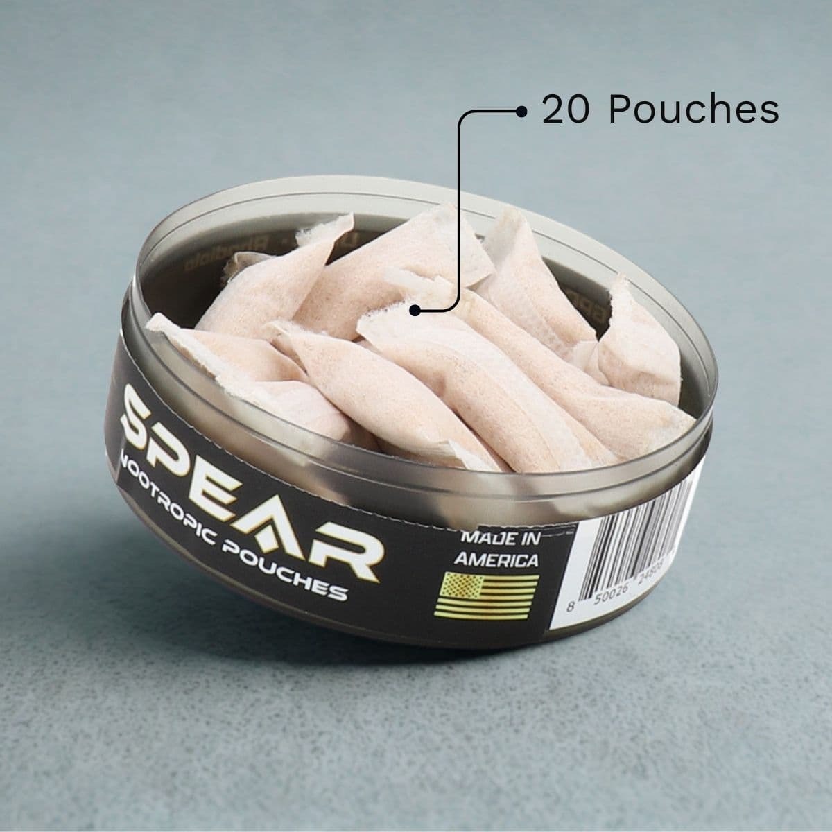 SPEAR can with 20 pouches compared to a typical 15-pouch can