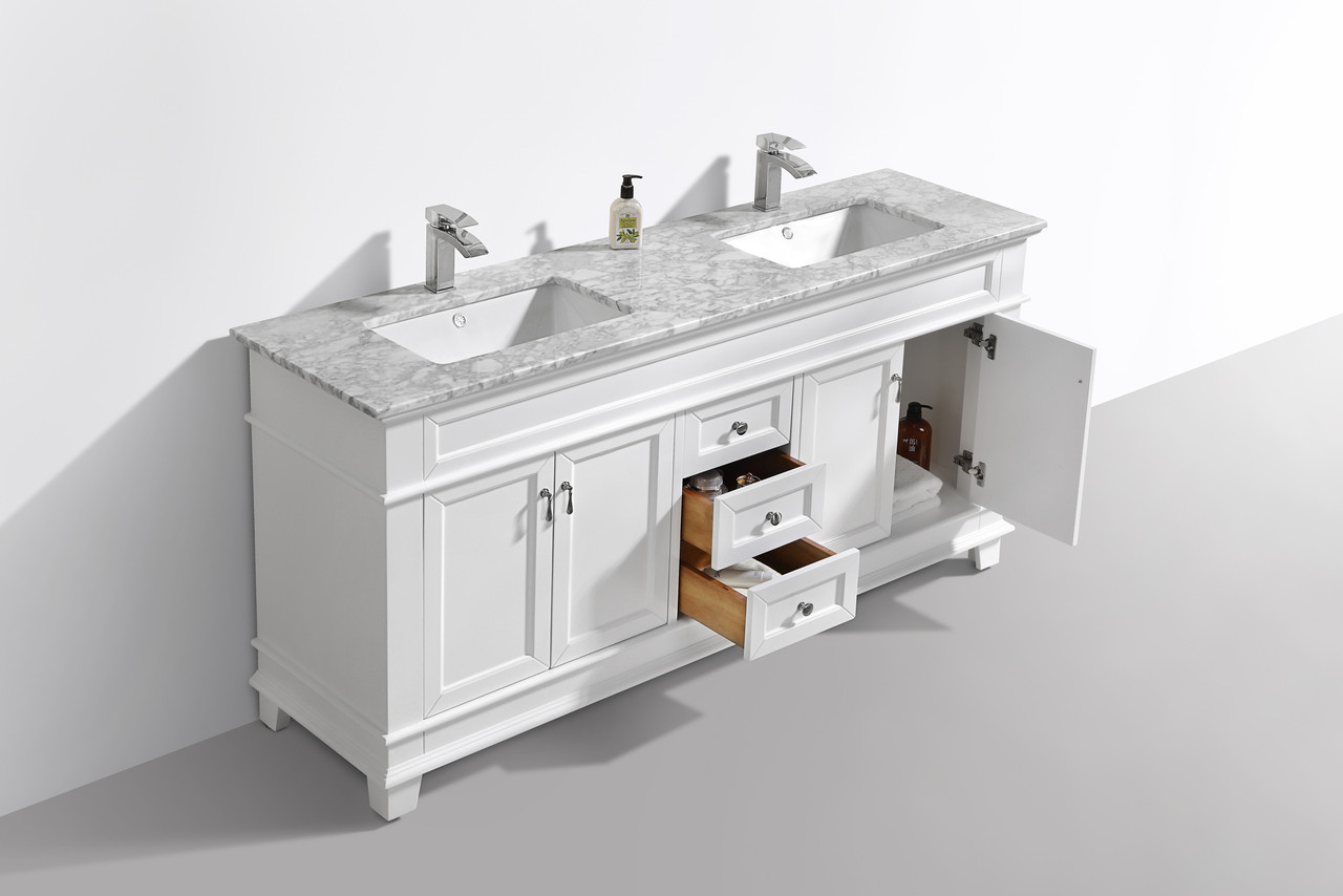 CASTILLO 72" Double Sink Bathroom Vanity With Carrara Marble Top - TONA ...