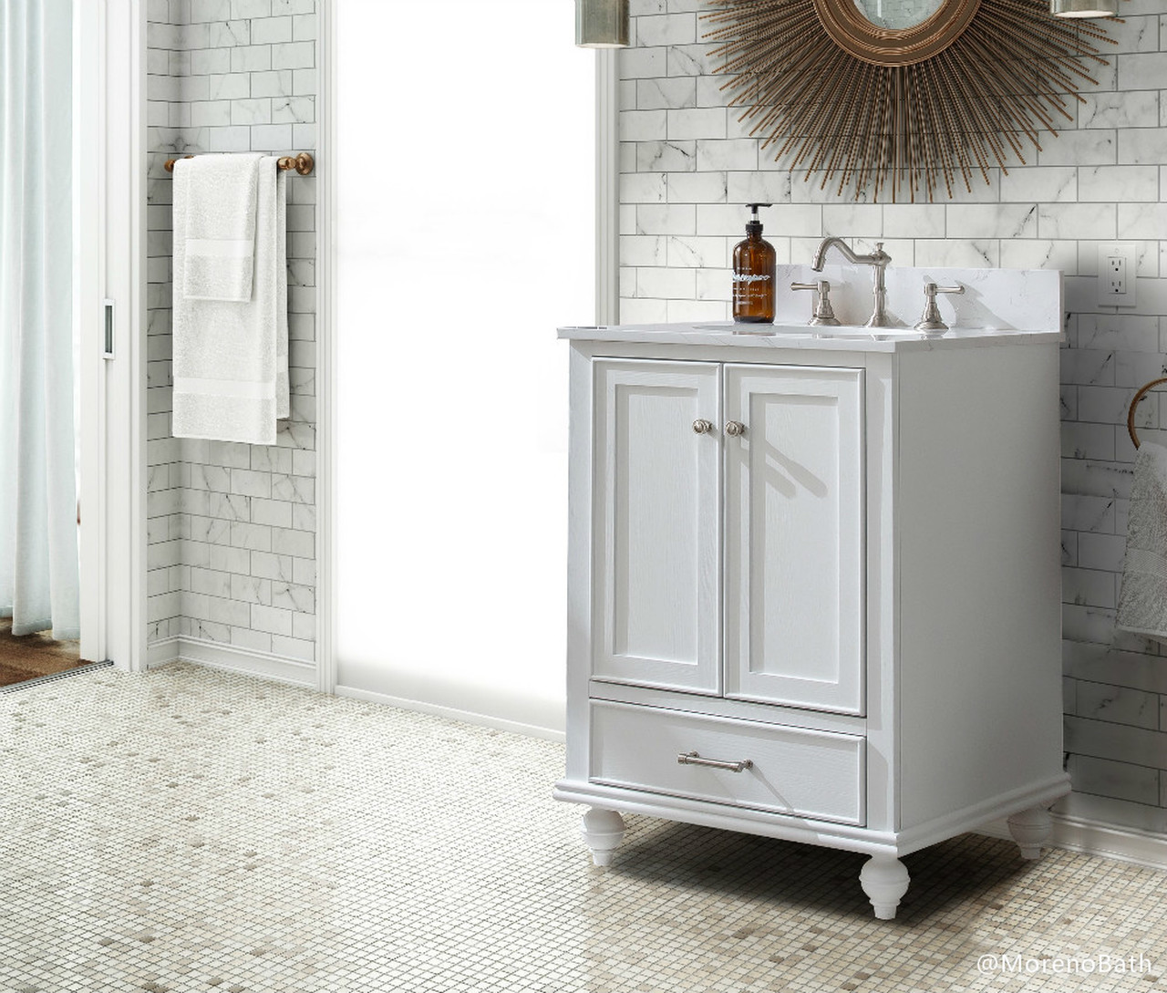 美品✨ アトミック VANITY S/M レディース 1シーズンのみ使用 MELISSA 24'' SOLID WOOD SINGLE VANITY IN WHITE WITH CERAMIC TOP