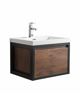 Lake 24" Wall Mounted Modern Vanity in Rosewood with Matte Black Stainless Steel Frame Lake 24" Wall Mounted Modern Vanity in Rosewood with Matte Black Stainless Steel Frame