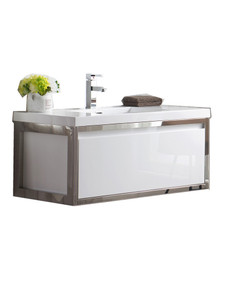 Lake 42" Wall Mounted Modern Vanity with Chrome Stainless Steel Frame Lake 42" Wall Mounted Modern Vanity with Chrome Stainless Steel Frame