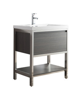 Lake 30 Inch Freestanding Modern Bathroom Vanity in Rosewood with Chrome Frame